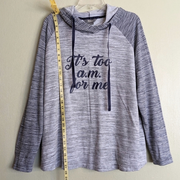 Natural Reflections Blue Gray French Terry Hoodie Graphic "It's Too A.M. for me” - Picture 14 of 16
